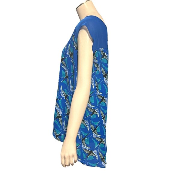 CCC Retro Blue Bird Print Blouse Mesh Cap Sleeve Mod Top Artsy Vintage Style Med - Picture 3 of 10